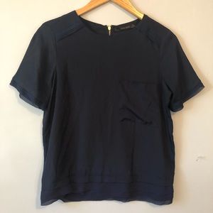 ZARA basic Navy Short sleeve Blouse Size Small